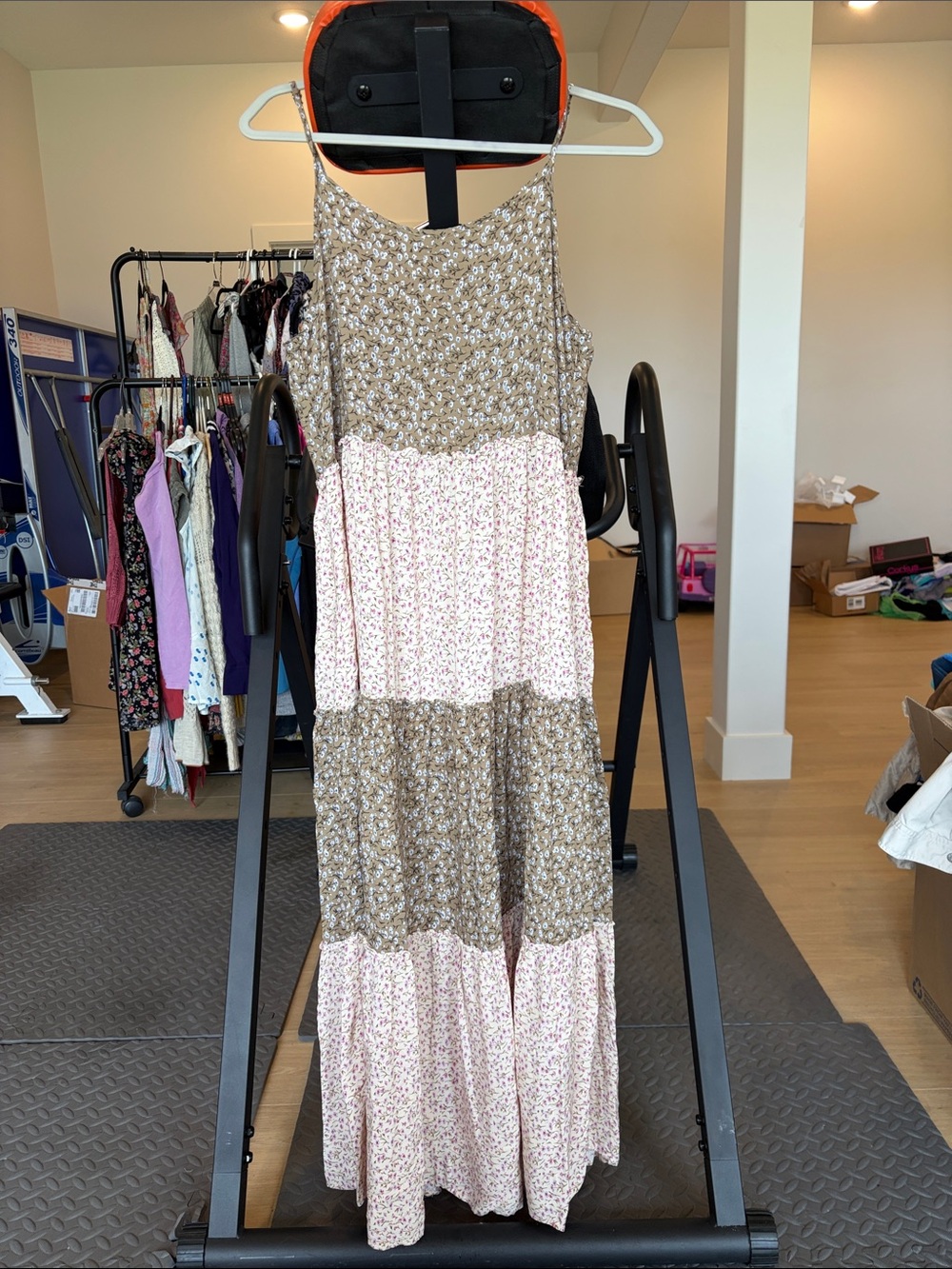 NATURAL LIFE Brown and Pink Floral Tiered Maxi Dress